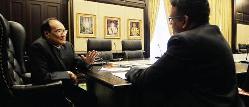 ENDURING LEGACY: Some may not agree with Zaki's (left) changes to the judiciary, but others opine that he has revolutionised the Malaysian legal system. He is seen here speaking to 'The Malay Mail' executive editor Terence Fernandez in a recent interview in Putrajaya — Pic: Samsul Said
